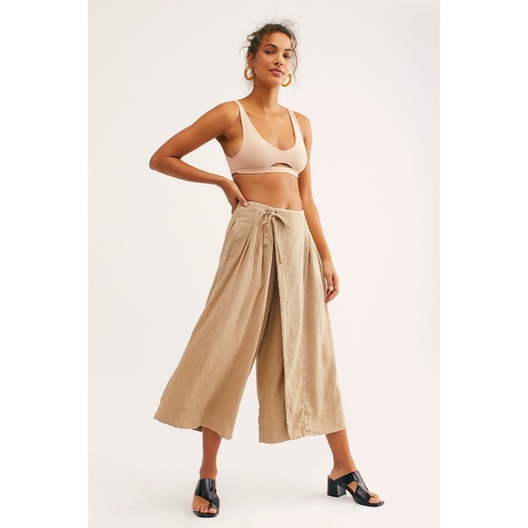 Free People Foreigner Culotte Pants Tan Wrap Wide Leg Cropped Flowy Natural